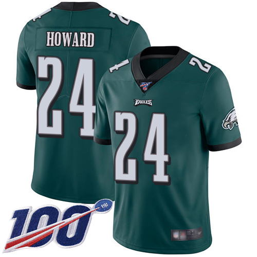 Men Philadelphia Eagles 24 Jordan Howard Midnight Green Team Color Vapor Untouchable NFL Jersey Limited 100th